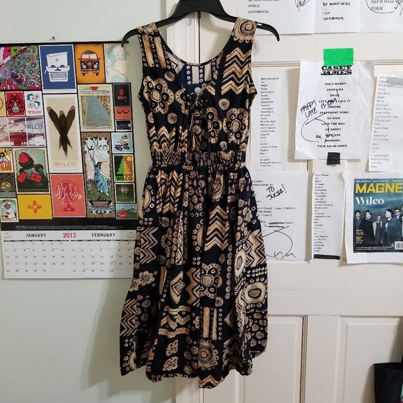 Passports Of Pier 1 Imports dress Small Aztec tribal print midi boho VINTAGE - Picture 2 of 11